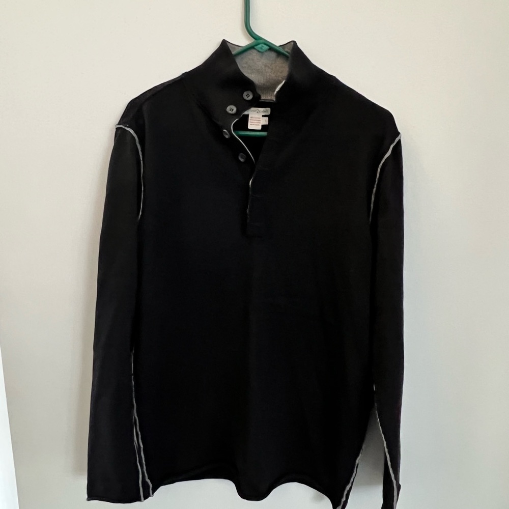 Carbon 2 Cobalt mens 1/4 button black sweater